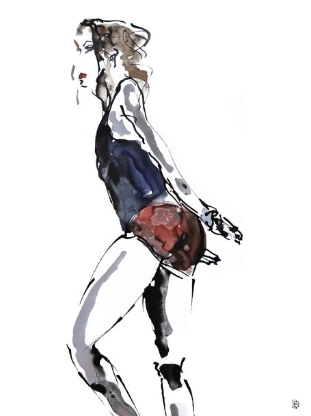 Femme au débardeur dessin de nu à l'encre de chine à partir de modèle vivant. Calligraphique et épuré. Possibilité de commander un tirage Fine Art