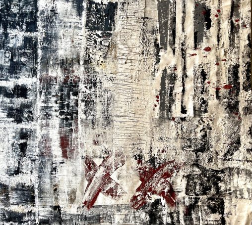 Sans titre 95x80cm-Toile libre Matière, pigments, abstraction. Traces de vie, érosion. Le temps fait son oeuvre, nous raconte des histoires