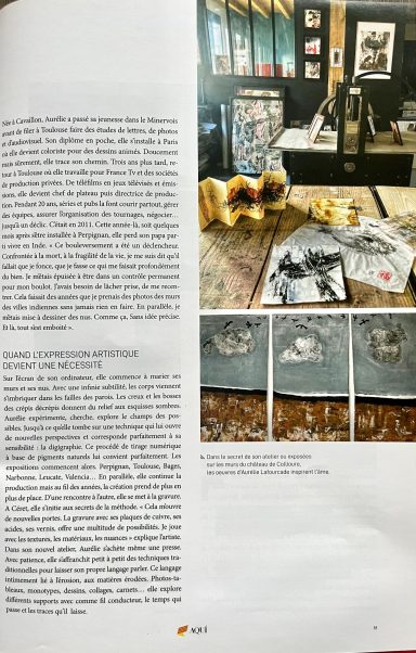 Article magazine "Aqui" Article de presse sur ma démarche artistique dans le magazine régional "Aqui". Deux double, pages couleur avec des photos de mes oeuvres