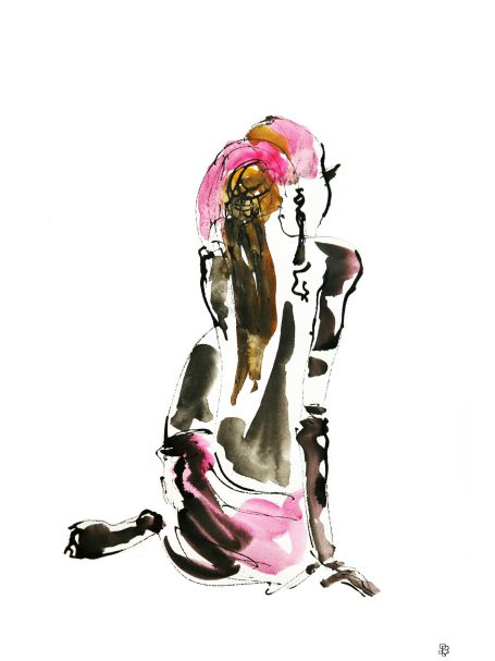 Nu au turban dessin de nu à l'encre de chine à partir de modèle vivant. Calligraphique et épuré. Possibilité de commander un tirage Fine Art