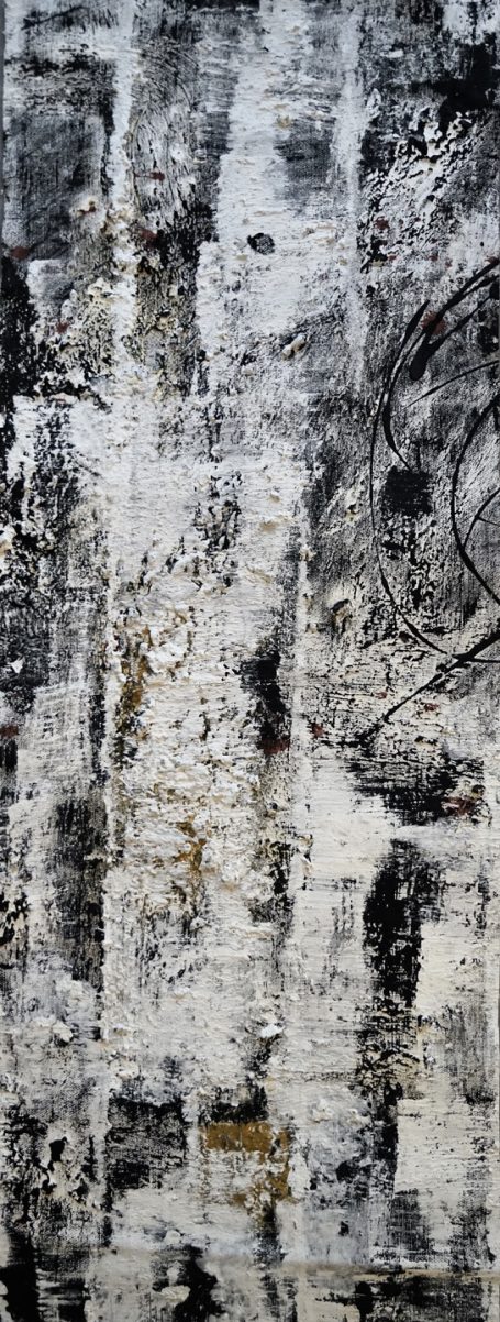 Sans titre 30x80cm Pigments naturels sur toile libre. Noir, rouge et blanc. Matière, texture, abstraction