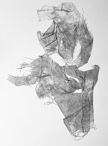 Sans titre 60x80cm Empreinte de textile. Delicatesse d'une gaze dont on peut voir tous les détails et petits fils