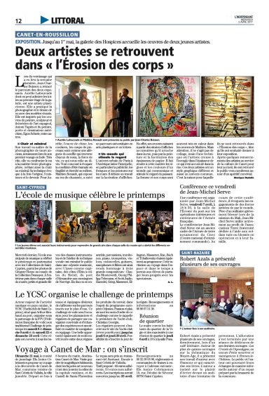 Exposition Galerie des Hospices Article dans le journal sur mon exposition à La galerie des Hospices avec photo couleur et portrait devant mes oeuvres