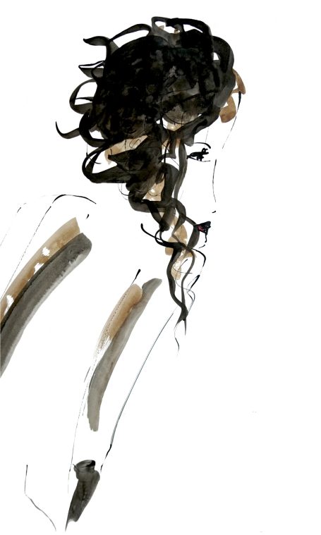 Femme de profil dessin de nu à l'encre de chine à partir de modèle vivant. Calligraphique et épuré. Possibilité de commander un tirage Fine Art