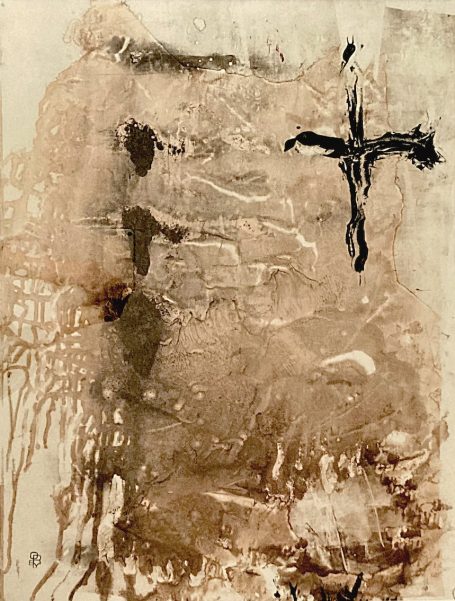 Pariétal II 57x70cm Hommage aux traces et aux premières créations de nos ancêtres. Oeuvre issue des cavernes, art de vivre d'une époque révolue