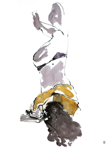 Femme couchée dessin de nu à l'encre de chine à partir de modèle vivant. Calligraphique et épuré. Possibilité de commander un tirage Fine Art