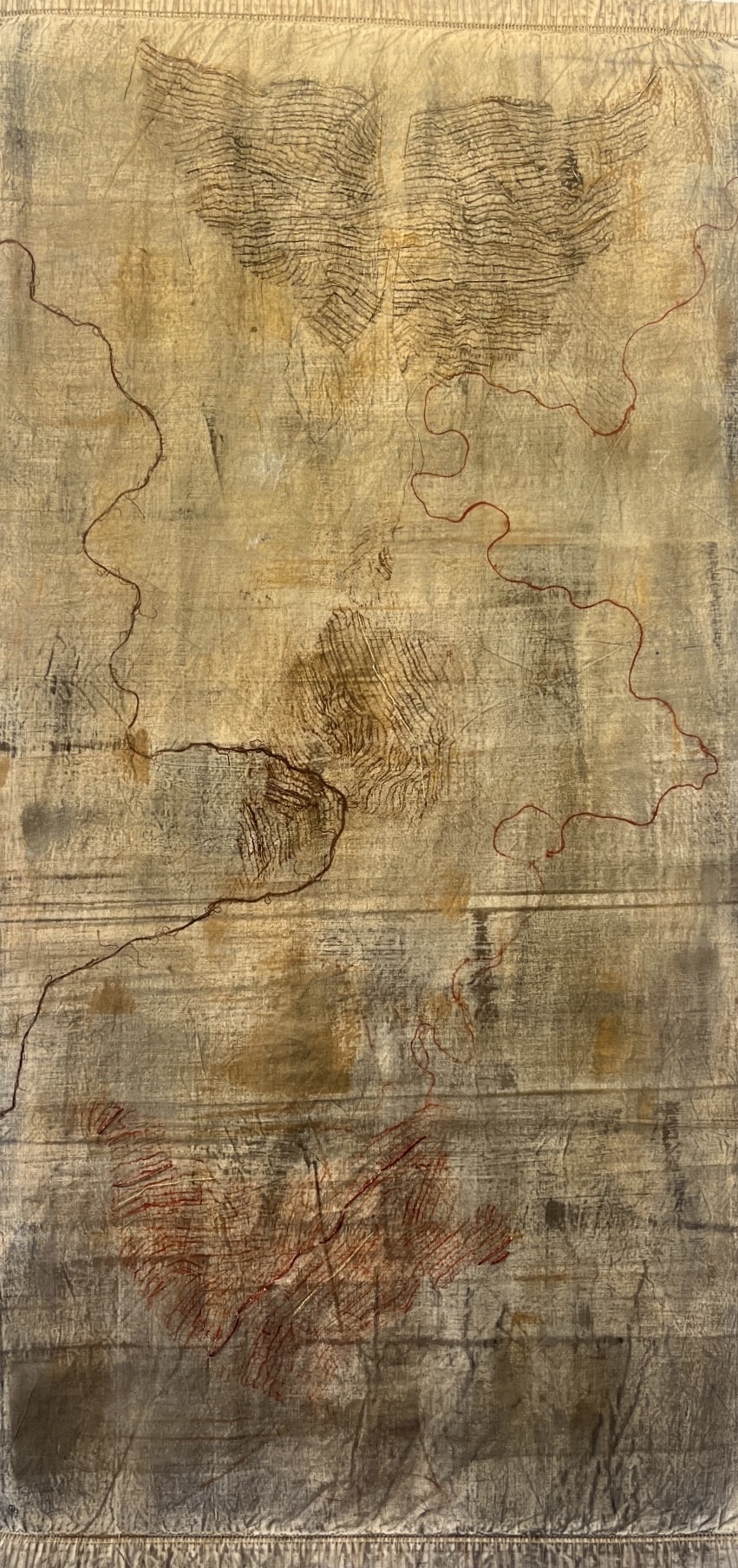 Ailes d'Ange I 85x140cm Carte ancienne avec des tracés et des annotations, couleurs sépia et rouge.