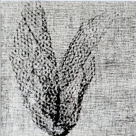 Variation 20x20cm Estampe, empreintes de tarlatane, texture, textile. Encre noire. Gravure. Oeuvre légère et graphique