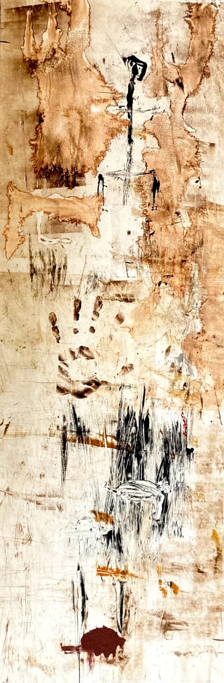 Pariétal 50x100cm Hommage aux traces et aux premières créations de nos ancêtres. Oeuvres des cavernes, art de vivre d'une époque révolue. Oeuvre sur papier