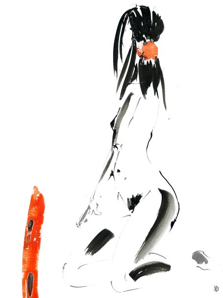 Nu calligraphique dessin de nu à l'encre de chine à partir de modèle vivant. Calligraphique et épuré. Possibilité de commander un tirage Fine Art