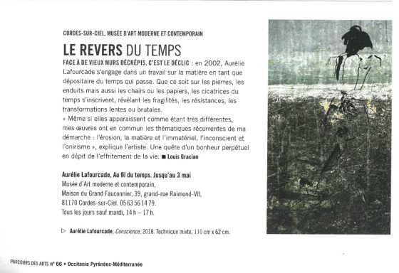 Exposition Musée d'Art Contemporain de Cordes sur ciel Article de presse sur exposition "Au fil du temps" au Musée d'art contemporain de Cordes sur ciel dans la revue Parcours des arts