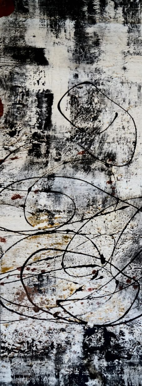 Sans titre 30x80cm Pigments naturels sur toile libre. Noir, rouge et blanc. Matière, texture, abstraction